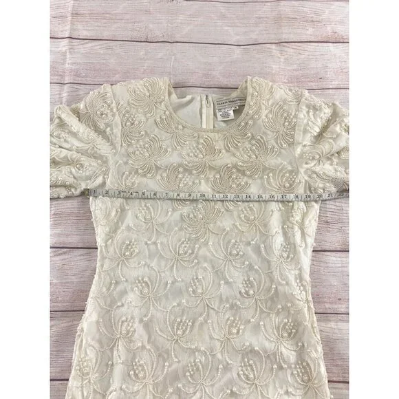 Vintage Gloria Vanderbilt Women's Ivory Lace Beaded Wedding Dress - 1XL - Picture 7 of 13